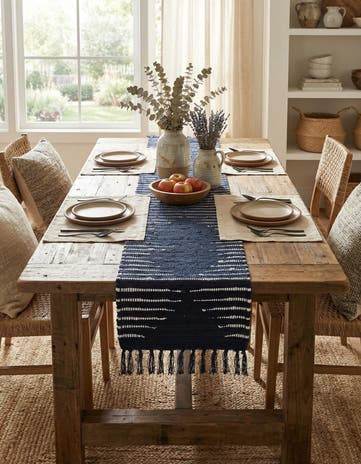 Navy Blue Hand Woven Chindi Cotton Table Runner Rug