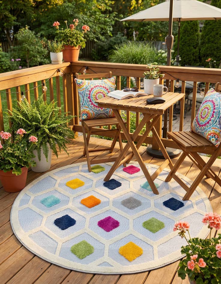 Detail image of 5' 3 x 5' 3  Washable Aruba Indoor / Outdoor Round Rug