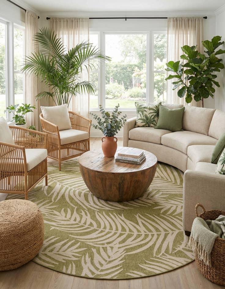 Detail image of 10' 8 x 10' 8 Easy-Clean Botanical Indoor / Outdoor Round Rug