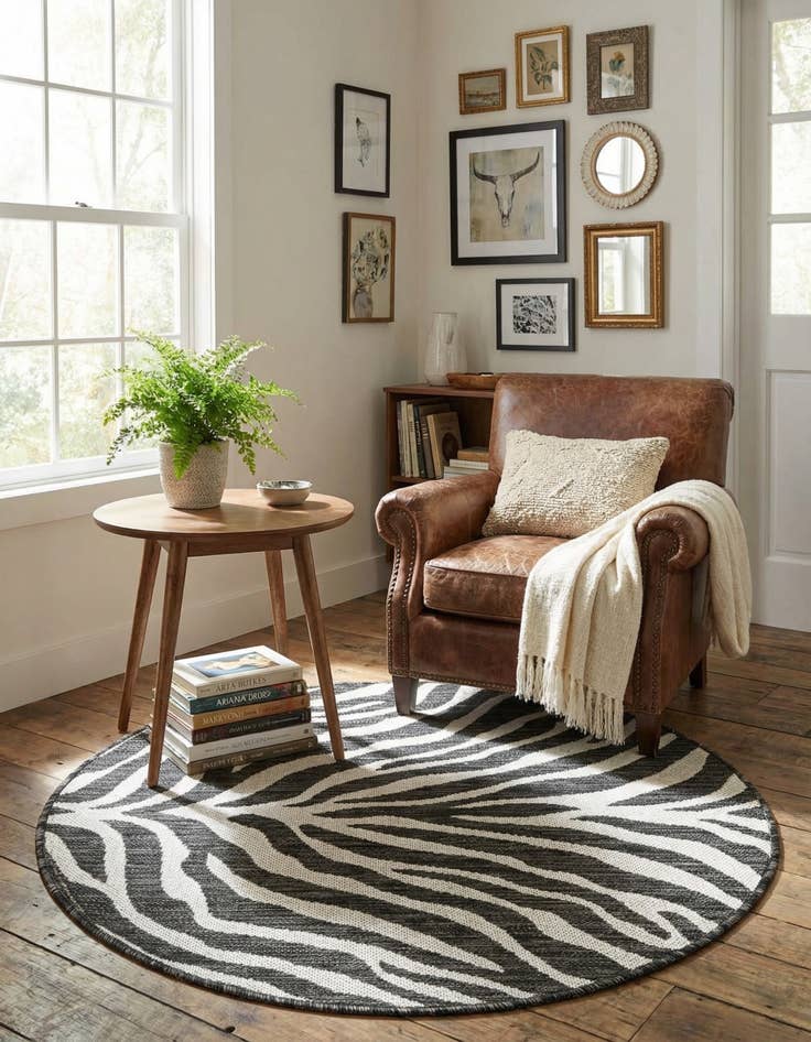 Detail image of  3' x 3'  Washable Safari Indoor / Outdoor Round Rug