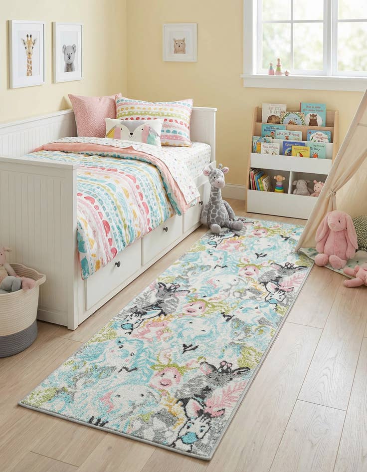 Detail image of 2' 2 x 6' Animals Whimsy Kids Runner Rug