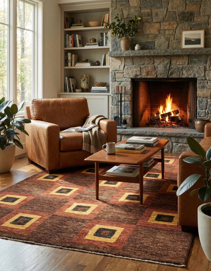 Detail image of 4' 8 x 7'  Hand Knotted Modern Ziegler Rug