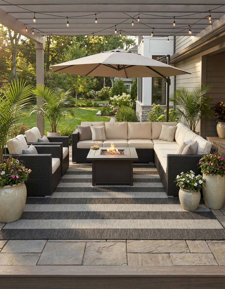 Detail image of 10' 8 x 10' 8 Easy-Clean Striped Indoor / Outdoor Square Rug