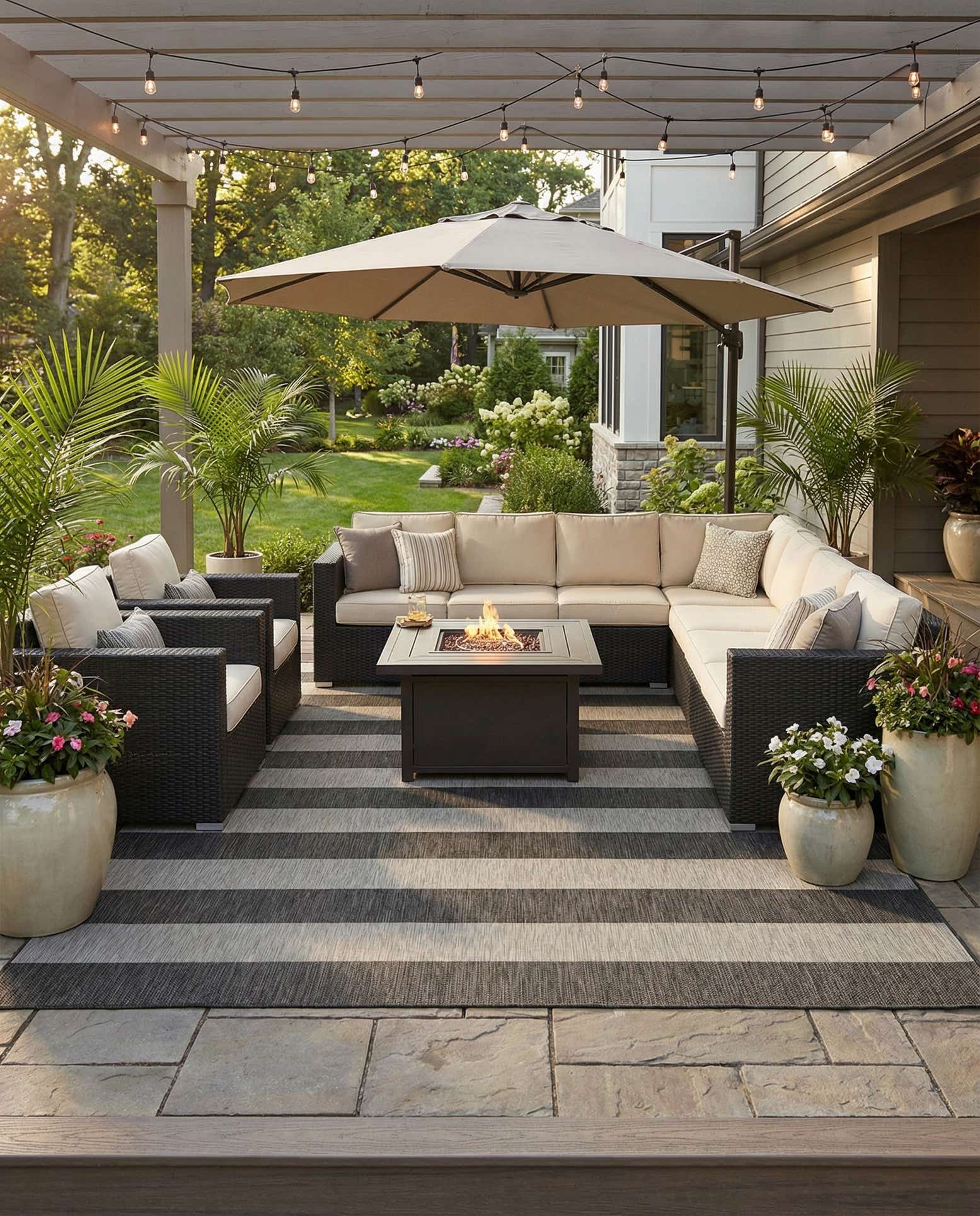10' 8 x 10' 8 Easy-Clean Striped Indoor / Outdoor Square Rug