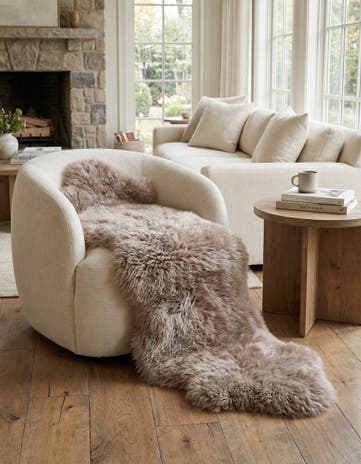 Beige Natural Sheepskin Freeform Rug