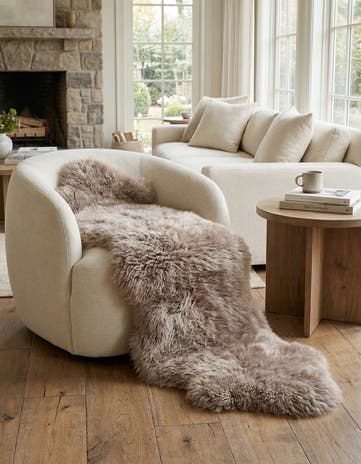 Beige Natural Sheepskin Freeform Rug