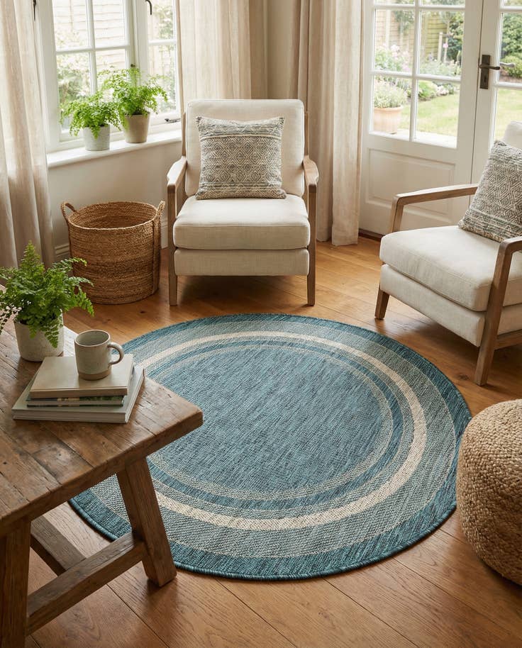 Detail image of 4' x 4' Easy-Clean Border Indoor / Outdoor Round Rug