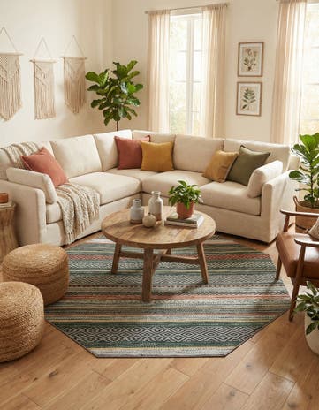Green Washable Yara Octagon Rug