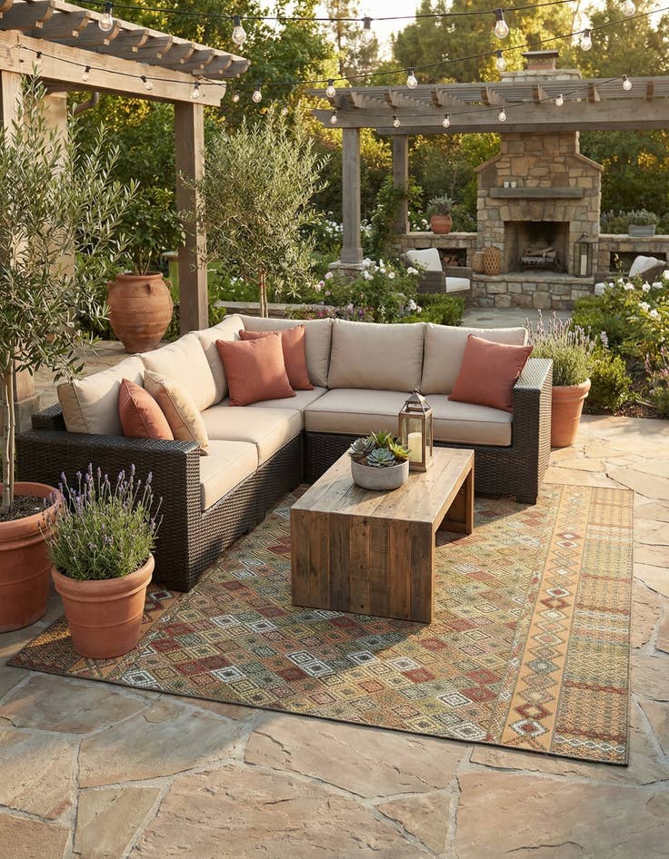 Detail image of 7' 10 x 7' 10  Washable Baja Indoor / Outdoor Square Rug