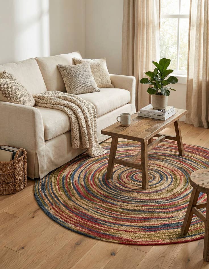 Detail image of 5' 1 x 5' 1  Hand Braided Jute Round Rug