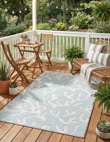 Light Blue Easy-Clean Sabrina Soto Indoor / Outdoor Rug