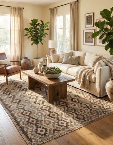 6' 10 x 9' 9 Hand Woven Kilim Maymana Wool Rug