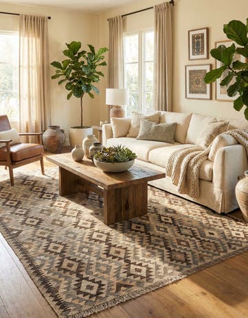 6' 10 x 9' 9 Hand Woven Kilim Maymana Wool Rug