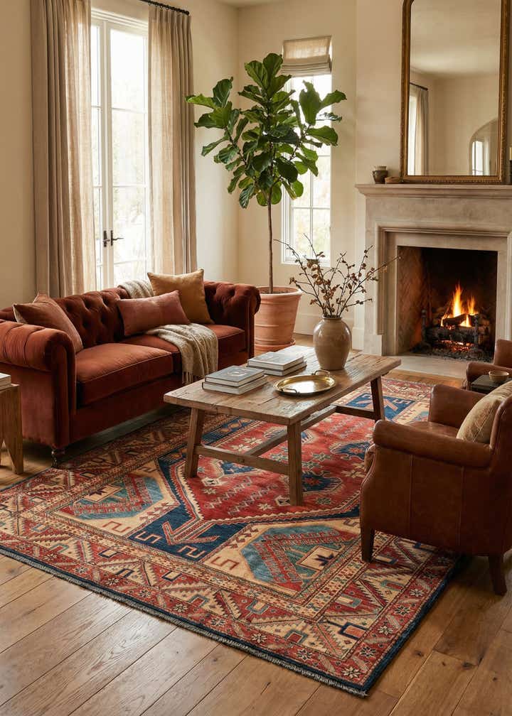 5' 8 x 8' 3 Hand Knotted Kazak Oriental Wool Rug