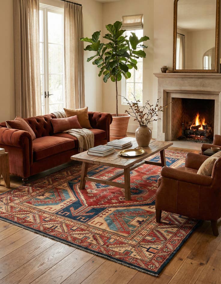 Detail image of  5' 8 x 8' 3  Hand Knotted Kazak Oriental Wool Rug