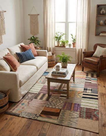 5' 6 x 8' 1 Hand Woven Kilim Patchwork Wool Rug