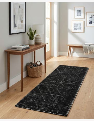 Jet Black WoolCraft Geometric Runner Rug
