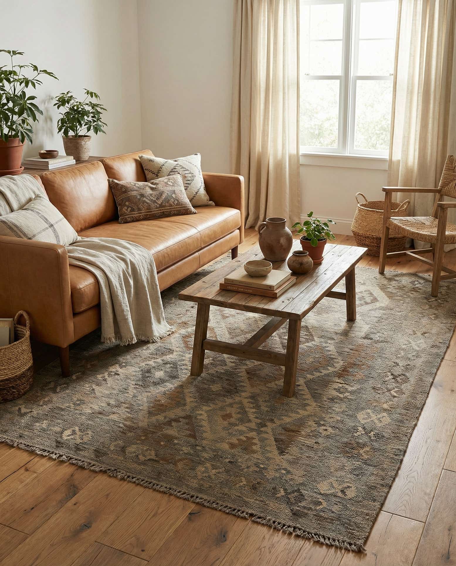 4' 3 x 6' 6 Hand Woven Kilim Maymana Wool Rug