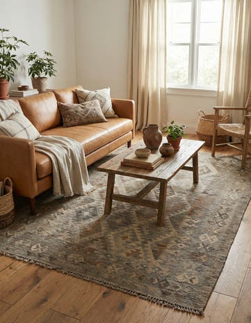 4' 3 x 6' 6 Hand Woven Kilim Maymana Wool Rug