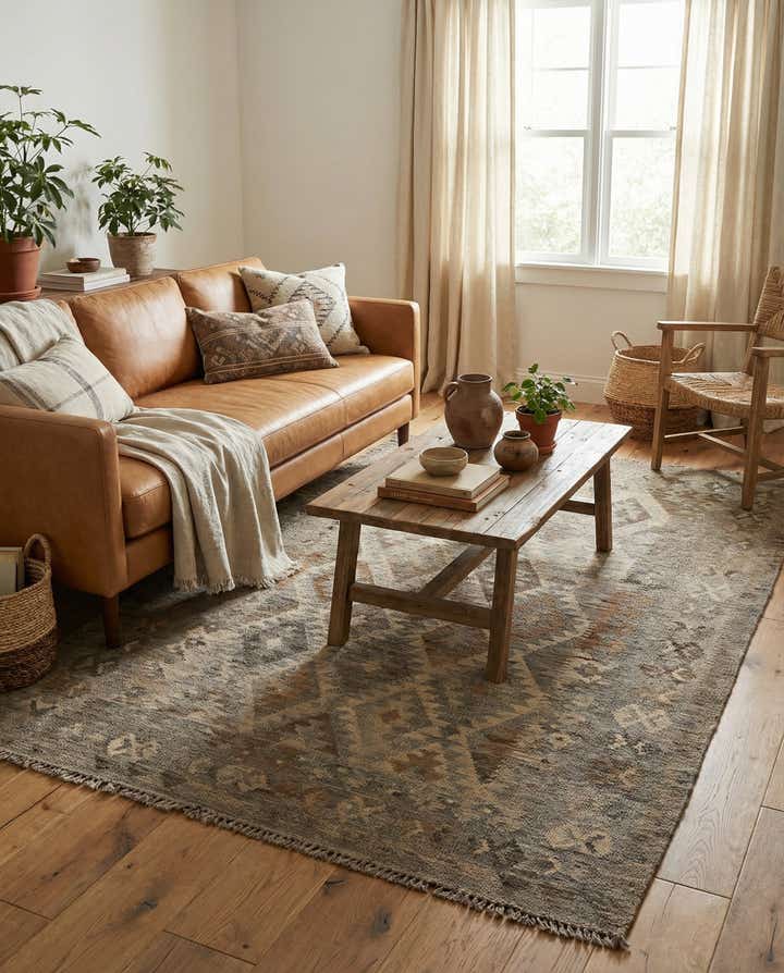 4' 3 x 6' 6 Hand Woven Kilim Maymana Wool Rug