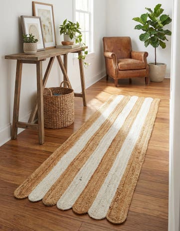 2' x 8' Handmade Scallop Braided Jute Runner Rug