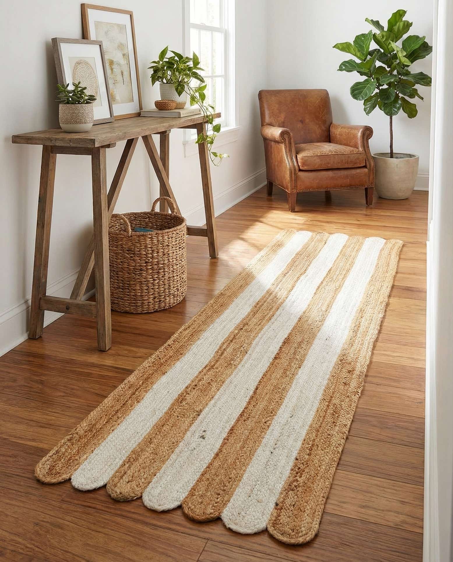 2' x 8' Handmade Scallop Braided Jute Runner Rug