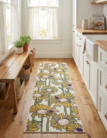 White Bloom Runner Rug
