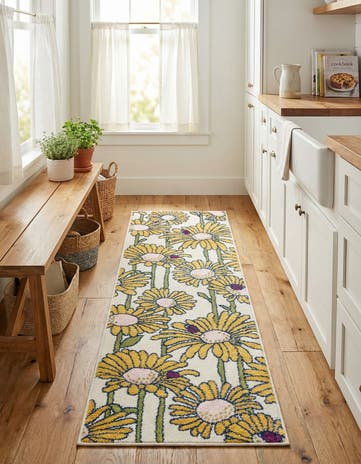 White Bloom Runner Rug