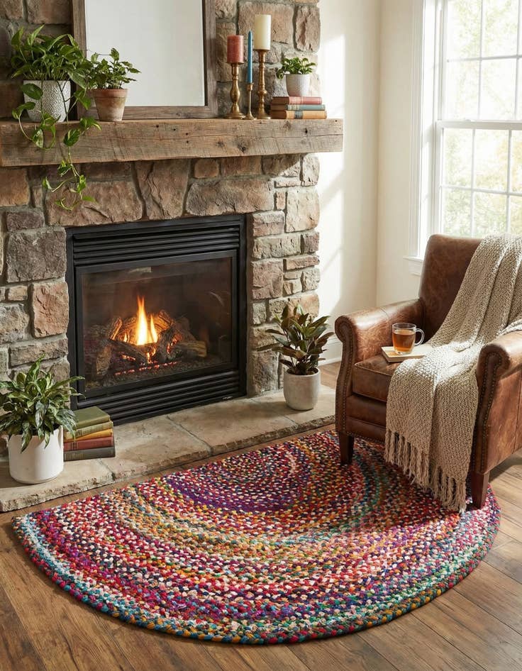 Detail image of  2' 2 x 3' 7  Hand Braided Chindi Hearth Rug