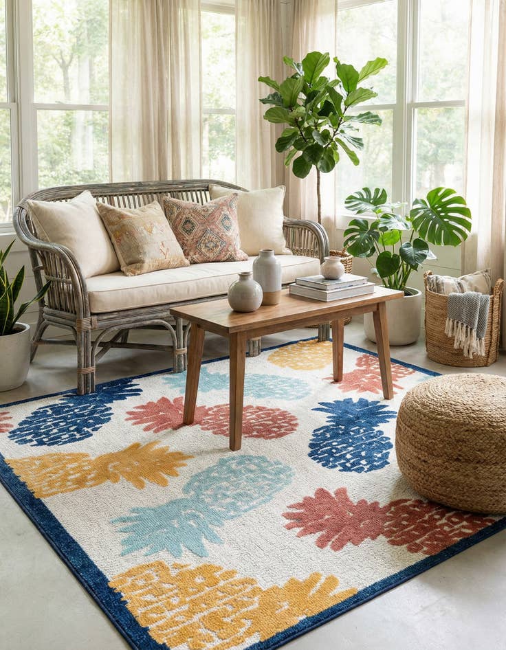 Detail image of 7' 10 x 7' 10  Washable Belize Indoor / Outdoor Square Rug