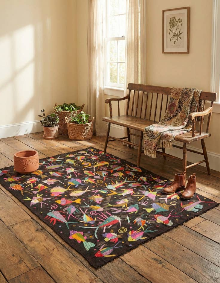 Detail image of 4' 9 x 6' 3  Hand Woven Kilim Suzani Wool Rug