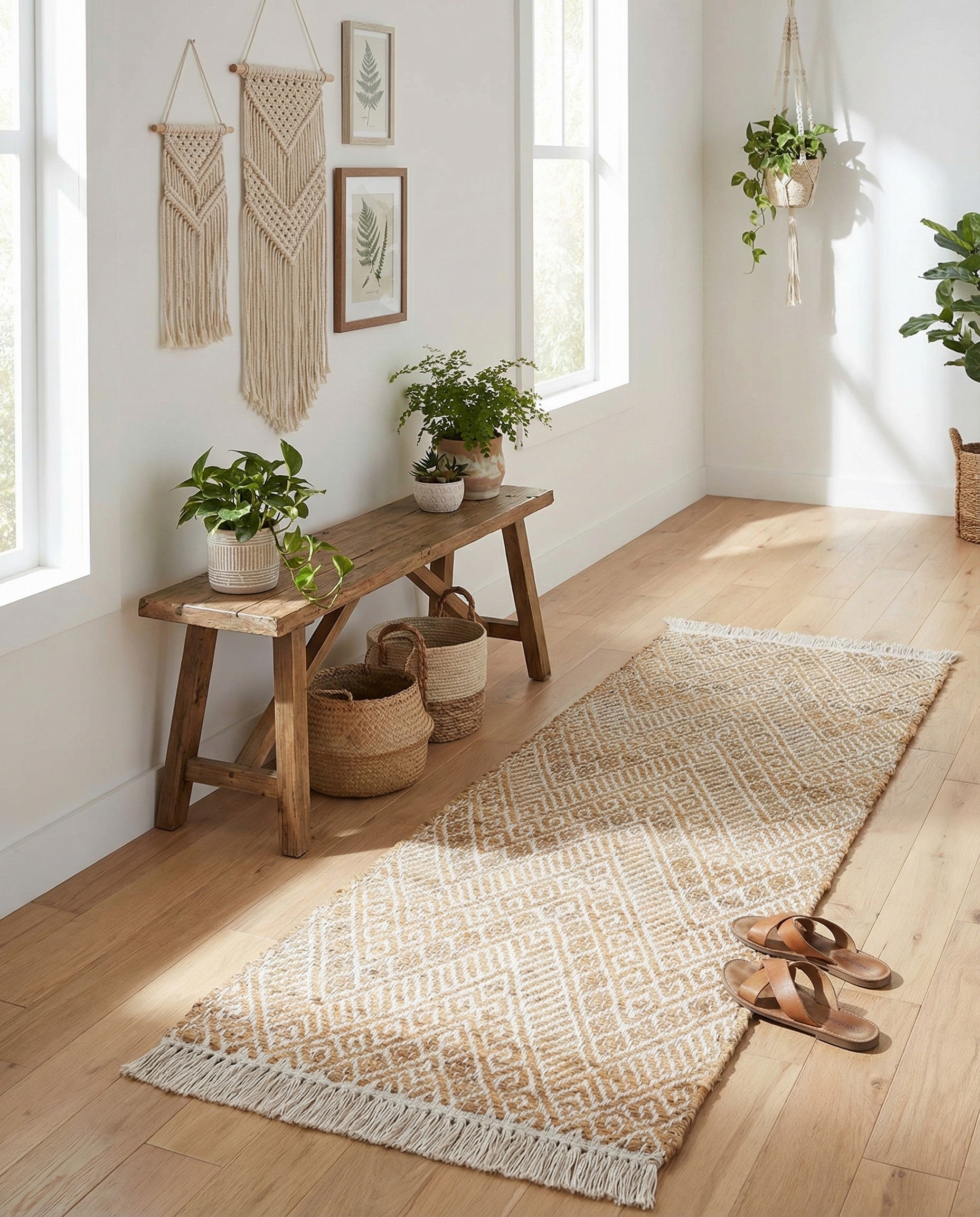  2' x 5' 1  Hand Braided Jute Runner Rug