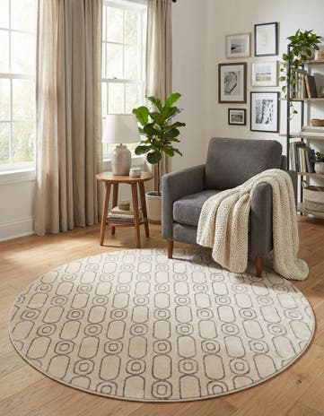 White and Silver Vogue Geo Round Rug