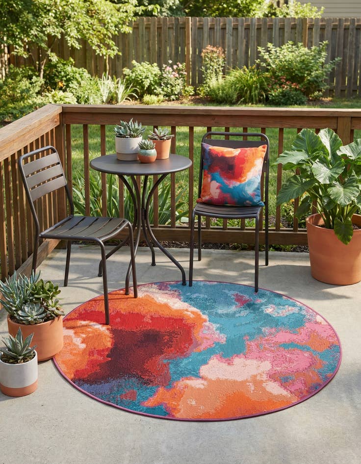 Detail image of  3' 3 x 3' 3  Washable Modern Indoor / Outdoor Round Rug