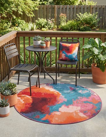 Gray and Pink Easy-Clean Modern Indoor / Outdoor Round Rug