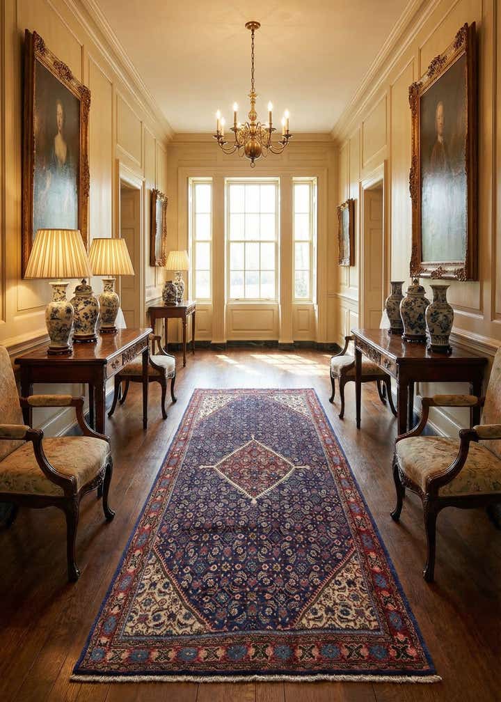4' 5 x 9' 4 Hand Knotted Farahan Persian Wool Runner Rug