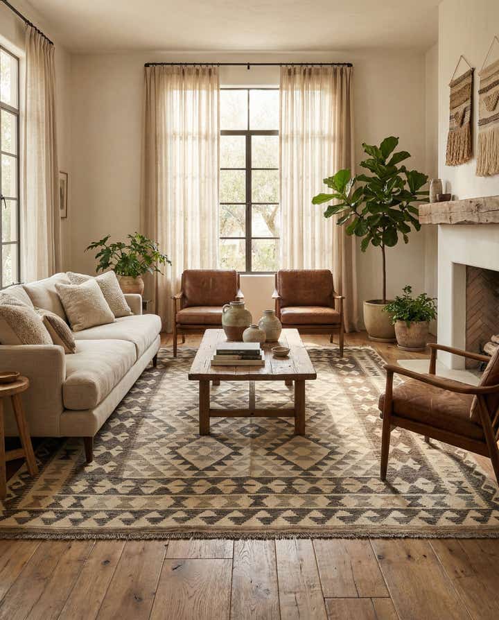 5' x 6' 7 Hand Woven Kilim Maymana Wool Rug