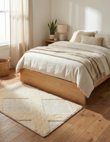 Ivory Hand Woven Lattice Wool Rug