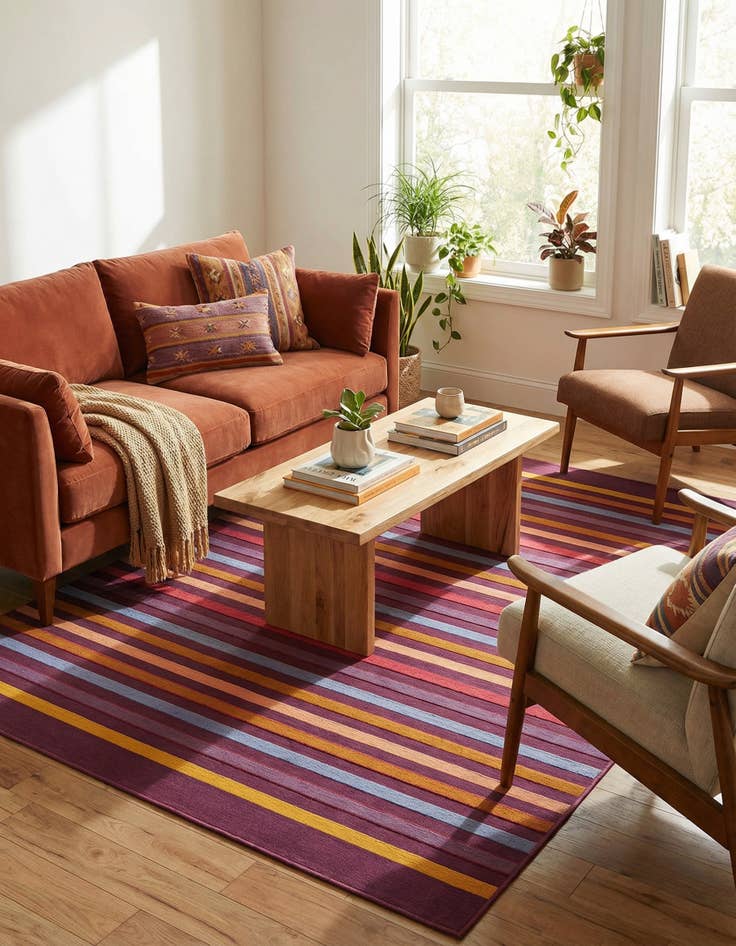 Detail image of 5' 3 x 8'  Washable Striped Indoor / Outdoor Rug