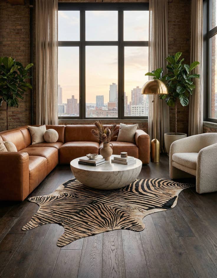 Detail image of 6' 6 x 7' Cowhide Leather Freeform Rug