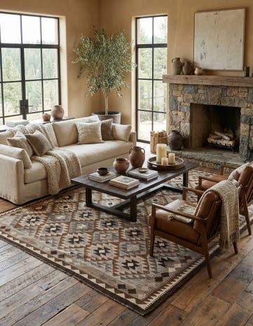 6' 8 x 9' 6 Hand Woven Kilim Maymana Wool Rug