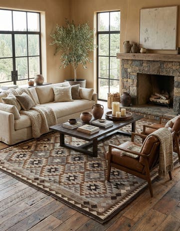 6' 8 x 9' 6 Hand Woven Kilim Maymana Wool Rug