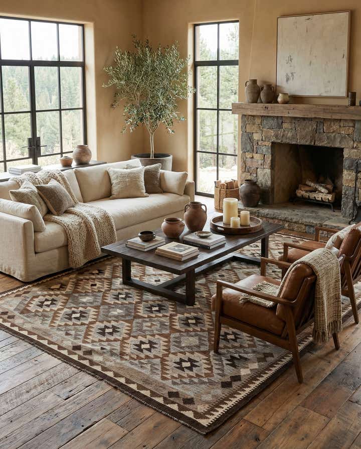 6' 8 x 9' 6 Hand Woven Kilim Maymana Wool Rug