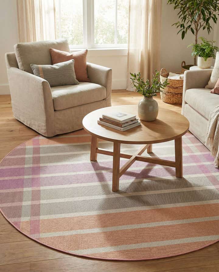 6' x 6' Easy-Clean Striped Indoor / Outdoor Round Rug