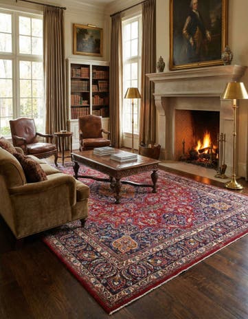 9' 7 x 12' 9 Hand Knotted Mashad Persian Wool Rug