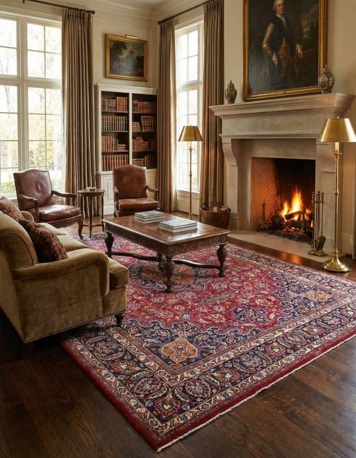 Detail image of  9' 7 x 12' 9  Hand Knotted Mashad Persian Wool Rug