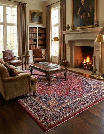 9' 7 x 12' 9 Hand Knotted Mashad Persian Wool Rug