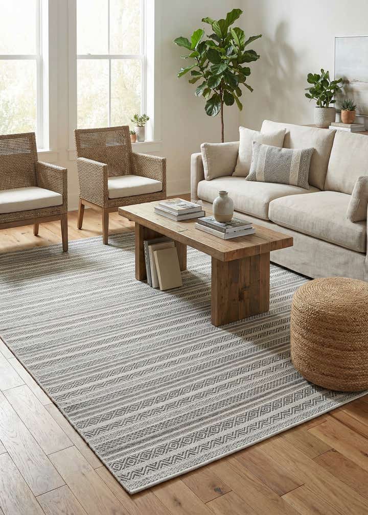 7' 10 x 7' 10 Easy-Clean Ribbon Indoor / Outdoor Square Rug
