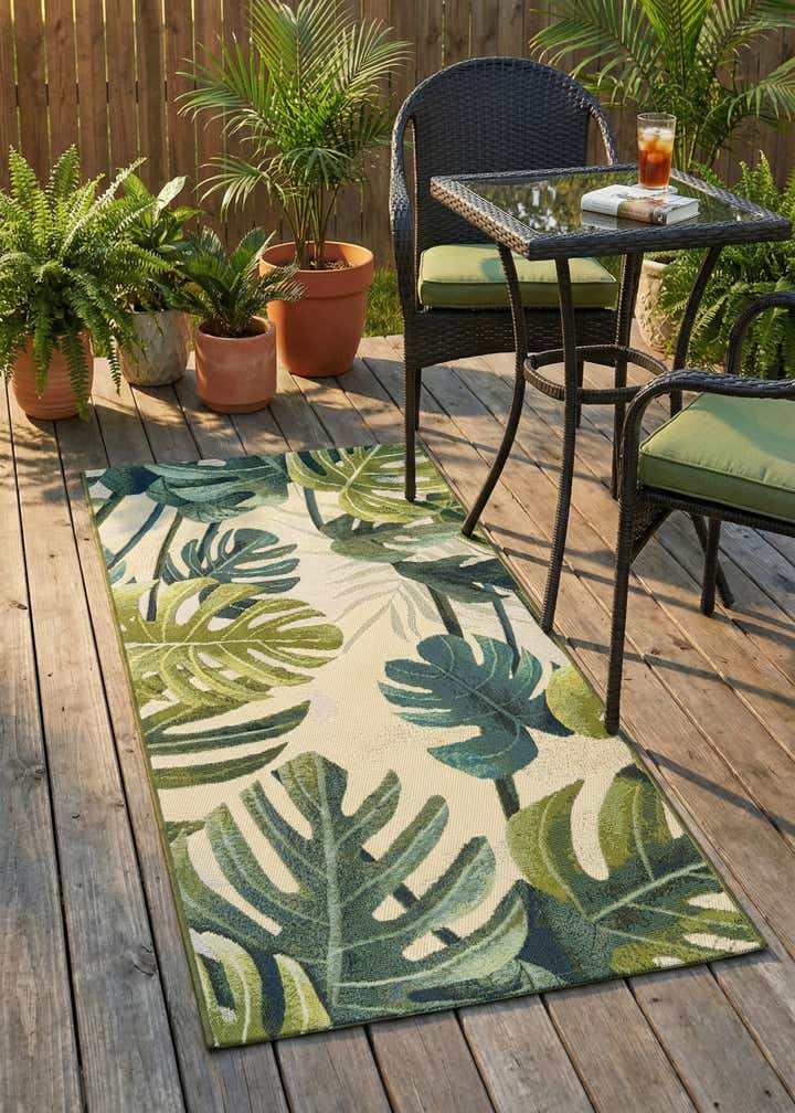 2' 7 x 5' 3 Easy-Clean Botanical Indoor / Outdoor Runner Rug