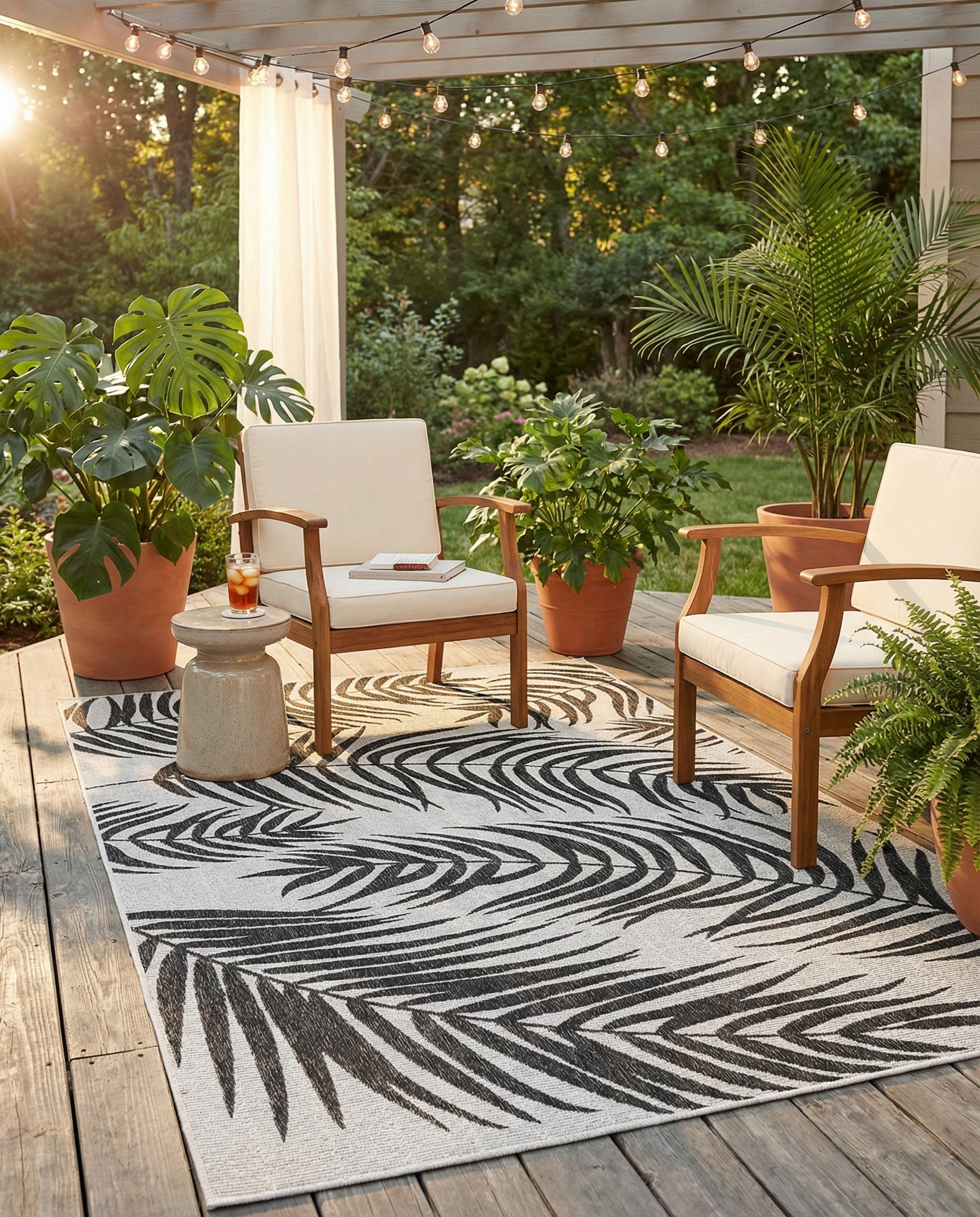  5' 3 x 8'  Washable Botanical Indoor / Outdoor Rug